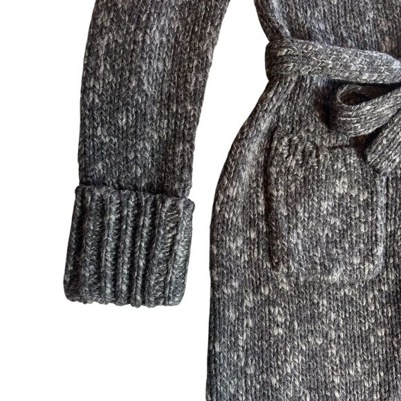 Vintage 90's Express Charcoal Grey Wool Blend Belted Longline Cardigan Sweater L - Picture 6 of 13
